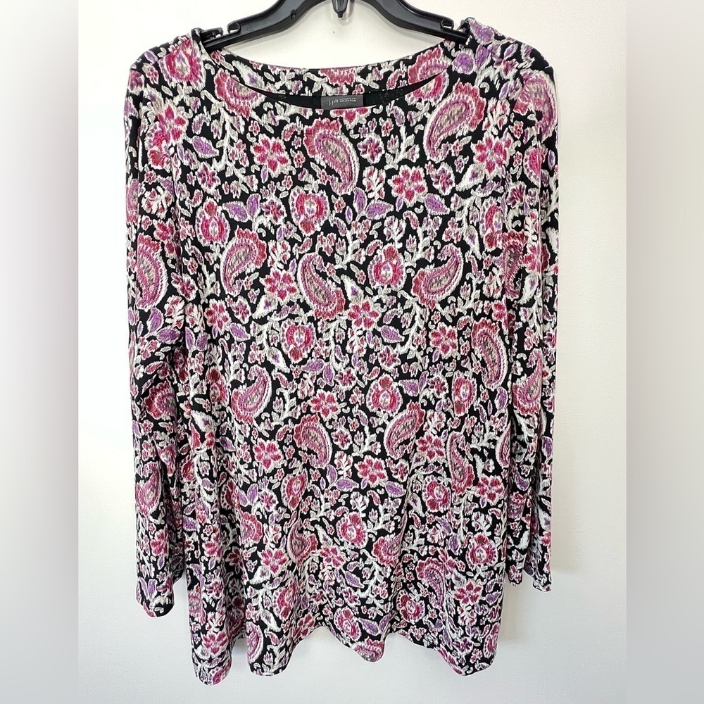 J.Jill Floral Paisley Pink White Black boho Blouse